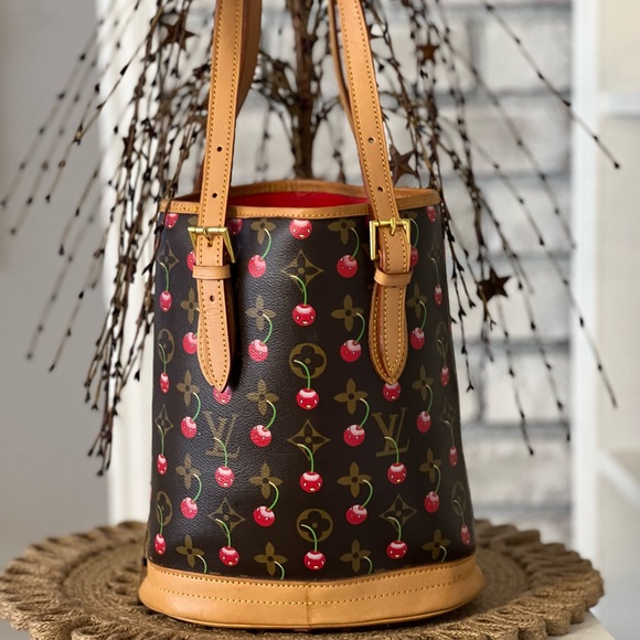 Cherry Fashion Patterned Brown Bucket Bag - Picture 5 of 6